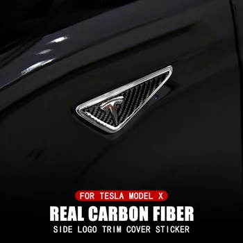 2 комада, аутомобил стайлинг од угљеничних влакана, бочни украс са логотипом аутомобила, налепница на поклопац, декоративни, за Тесла Модел Икс ауто прибор