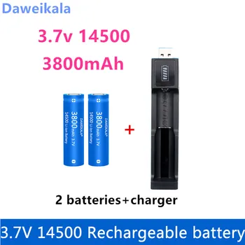 2022 Нови литијум-јонске батерије 14500 3,7 У 3800 мах, пуњива батерија за батеријска лампа, лед лампицу, играчке + фрее схиппинг + Пуњач