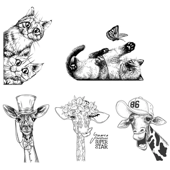 AZSG Животиње, Мачка/жирафа/Пас, транспарентан марке за ДИИ, сцрапбоокинг, израда декоративних честитки, забавне Прибор за Декорацију