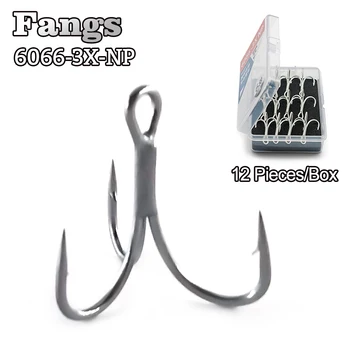 Fangs 6066-3К-НП троструки кука, 12 ком./упак., Нови антикоррозийное премаз за морски риболов, джиггинг, вештачки мамац, сидрење куке