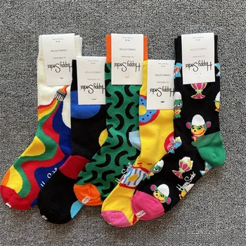 Happy Socks Женски мушки класична экипажный чарапа, памучна смешно нов чарапа, дуге чарапе
