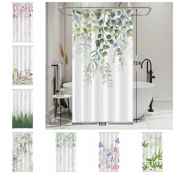 Завеса за туш у половинном износу од 36x72 унутра, зелено Лишће, цвеће, завесе за купатило, водоотпоран завеса за туш, декор купатило са кукама