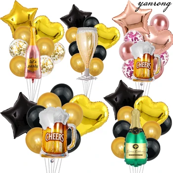 Метални 40-инчни балони са шампањцем, Срећан Рођендан, из црног Злата, латекс Декорације за странке, пиво, росе голд, баби сховер, алуминијумска фолија, велики