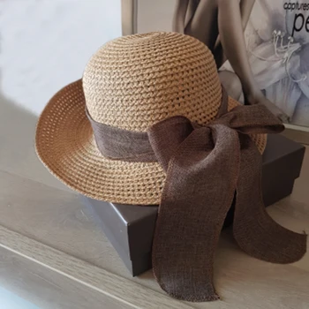 Модне женске складној сламе шешир са широким ободом, солнцезащитная шешир, плажа је шешир, свечана лук, летње Сунчане плаже капе, Страв хат