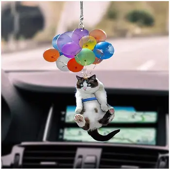 Подвесное украс за возила Цат са шареним ваздушно лоптом, Подвесное украс за возила, привезак за кључеве, привезак за возила, креативни слатка мачка