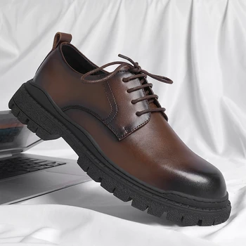 Пролеће нови; црна кожна обућа у британском стилу на дебеле-солед ципеле; менс ципеле у пословном стилу; оксфордские ципеле чипке-уп; квалитетну повремене ципеле