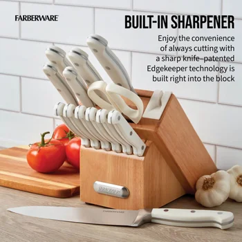 Скуп кухињских ножева Farberware EdgeKeeper из 14 предмета са фалсификованим троструким држачи, бела, новина 2023. године