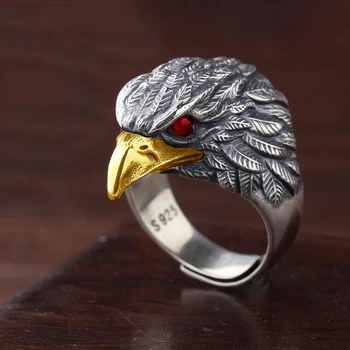 сребрни оригинални јапански и корејски модеран ретро-прстен са претерано охол рупу у облику орла, подесив мушки прстен