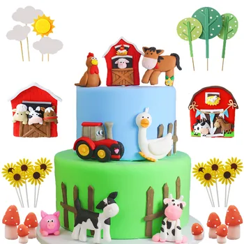 Украси за торте са животињама на фарми, накит за трактор, овчаре, украси за торте на тему домаћих животиња, рођендан, баби сховер, журка, украси за торте