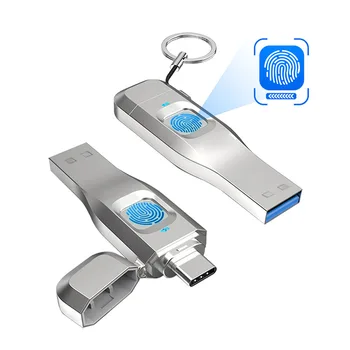 УСБ Флеш диск са отисцима прстију, Метални ОТГ усб флеш диск USB3.0 Type C за Лаптопа, телефона, 128 ГБ, 64 ГБ, 32 ГБ Флеш диск са бравом, УСБ диск