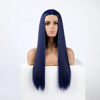 Чудан Са синтетичким тамно плаве косе, Женска мода, Нови тамно плава дуг перику за цосплаи, отпорне на топлоту перику за жене