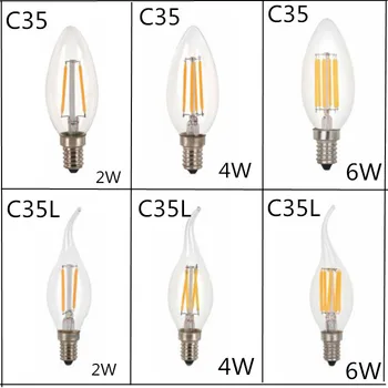 10шт E14 Лед лампа AC220/110V 2В 4В 6W Сијалица C35 Edison Лампа Ретро Антички Винтаге Стил Хладно Бела Топла Бела