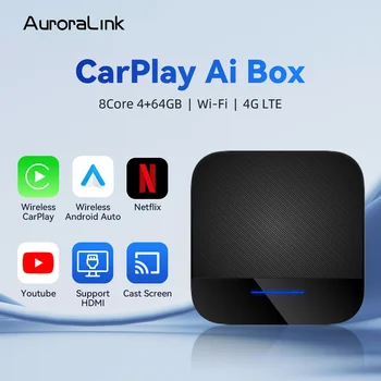 AuroraLink CarPlay Аи Box Бежични Адаптер CarPlay Бежични Андроид Ауто Кориснички Интерфејс Апликације за Мобилне уређаје Нетфлик, Иоутубе 4Г ЛТЕ ГПС