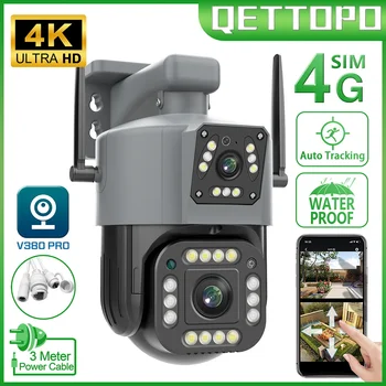 Qettopo 4К 8МП Двухобъективная 4Г СИМ-Камера Отворени Вифи ПТЗ-Shielded Cable Аутоматско Праћење Безбедности ЦЦТВ Камера за видео Надзор V380