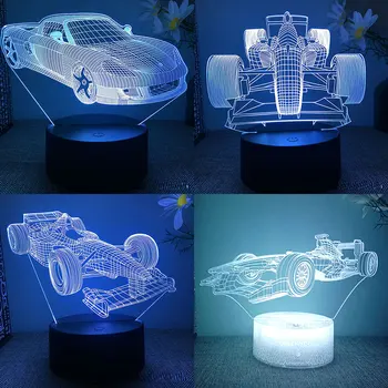 Ауто трке Формуле 1 F1 3д лед ноћно светло за спаваће собе, супераутомобил, лавовая лампа, декор собу детета, рођендански поклон за момка