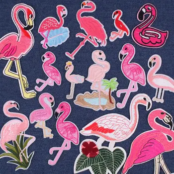 Везене гвожђе пруге са розе фламинго за одећу, термоадгезивные пруге, беџеве, налепнице са животињама за кројење дечје одеће од тканине