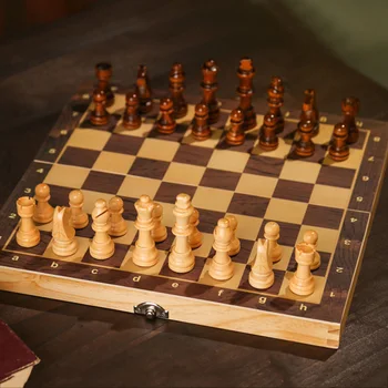 Велики Магнетни Дрвени Склапање скуп шах, Бацкгаммон, шах, Пут Шаховска табла, Поклон за одрасле и децу, Породична игра Шах табла