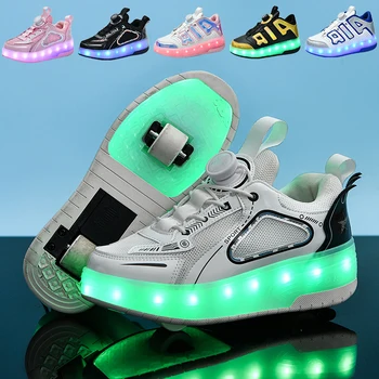 Дизајн луксузни поклоне за децу са УСБ пуњење, модне ципеле за ролерима са лед позадинским осветљењем за девојчице и дечаке, дечије патике са четири точка