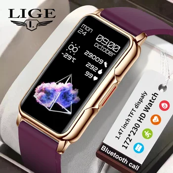 Женске смарт сат LIGE повезан преко Блуетоотх телефон, музички фитнес спортски наруквица, монитор сна, 1,47-инчни мушке паметни сат, женски