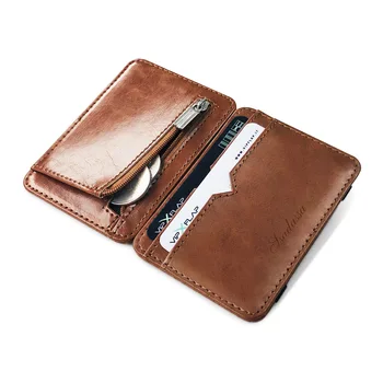 Модеран мушкарац мали кожни магија новчаник са џеп за новчића, мушки мини-новчаник, торба за новац, држач за кредитне картице, клешта за новчаник за готовину