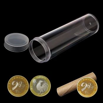 Округли Пластична цев за складиштење са навинчивающимся фиксне За 27 милиметара новца или капсула-носиоци