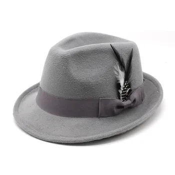 Фетровая шешир Fedoras за жене и мушкарце, шешир British Cup са малим ободом 4,5 цм, памук имитација накита од перја LM0098